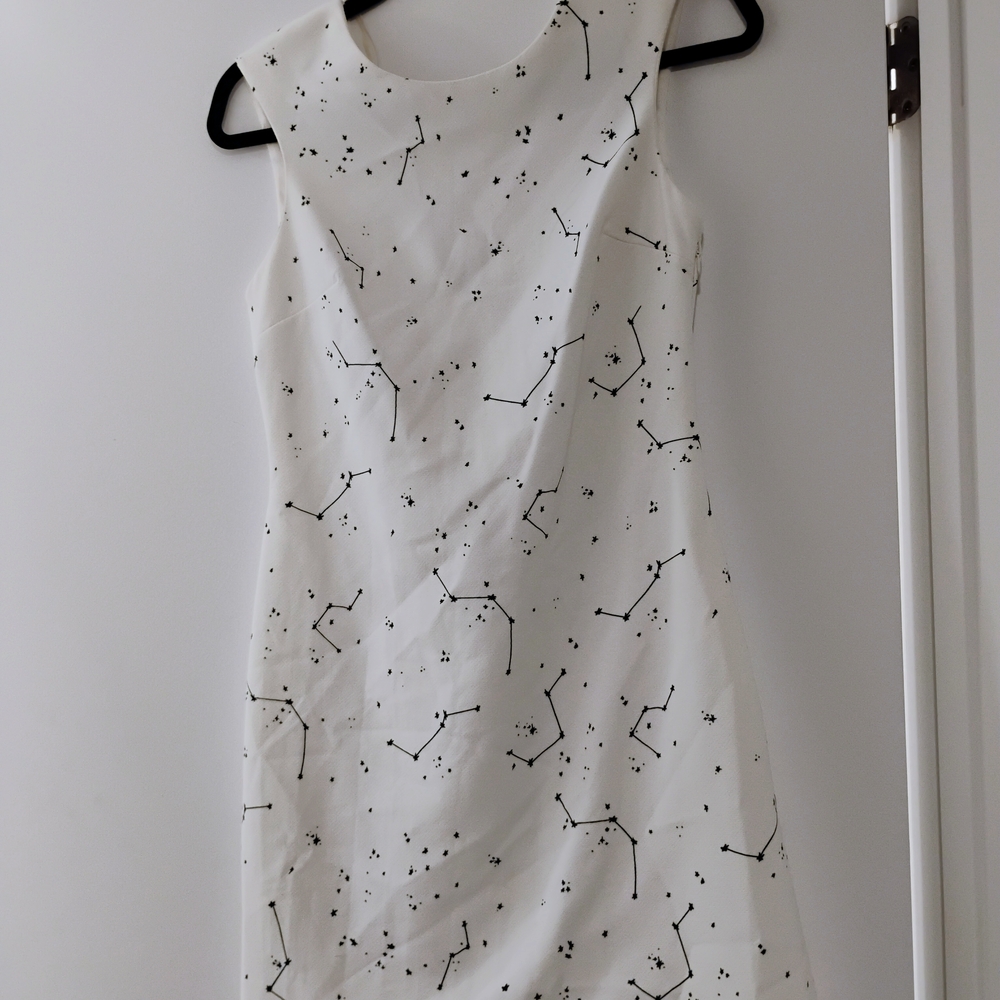 ZARA White Sleeveless Dress with Black Constellation Print